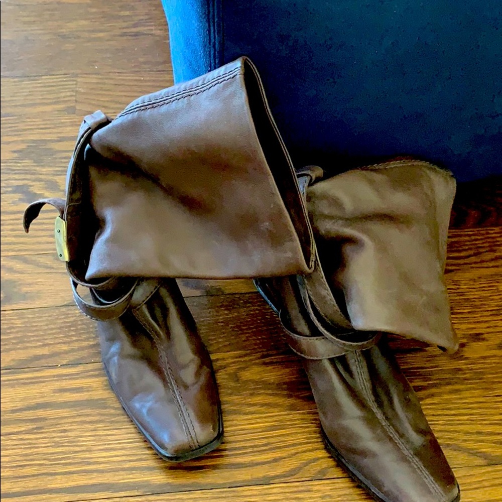 Brown soft leather mid calf boots